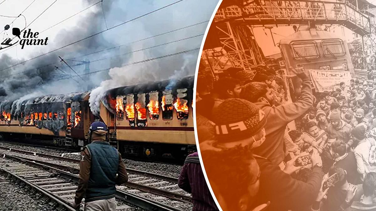 <div class="paragraphs"><p>RRB-NTPC candidates' agitation took a violent turn when bogies of trains were set on fire and railway tracks were damaged.</p></div>