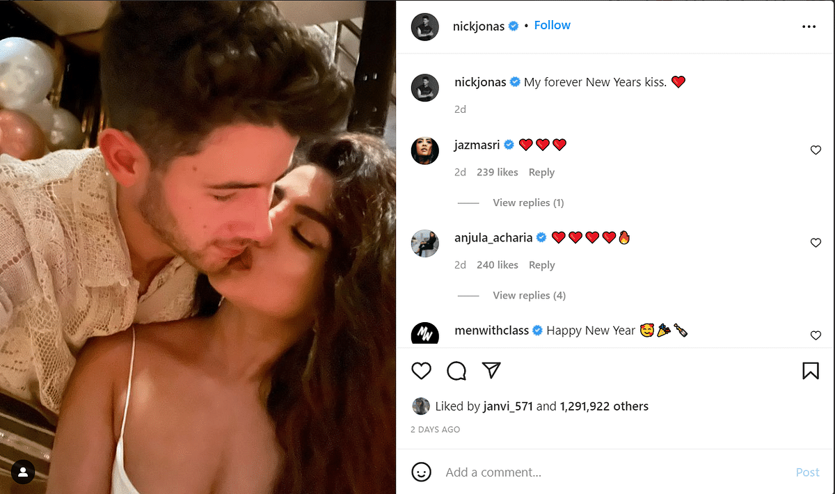 Nick Jonas had earlier shared a picture with Priyanka Chopra with the caption, 'My forever New Years kiss.'