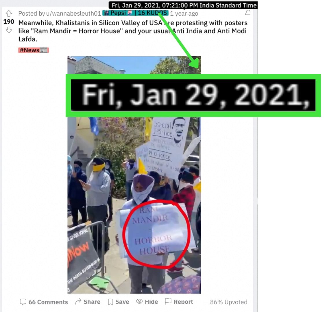 The photo of the Sikh man with a placard was taken in California, USA in January 2021.