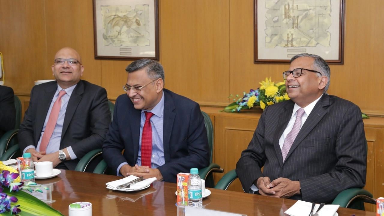 <div class="paragraphs"><p>Tata Sons chairman N Chandrasekharan (right) met with senior government officials in New Delhi on Thursday, 27 January.</p></div>
