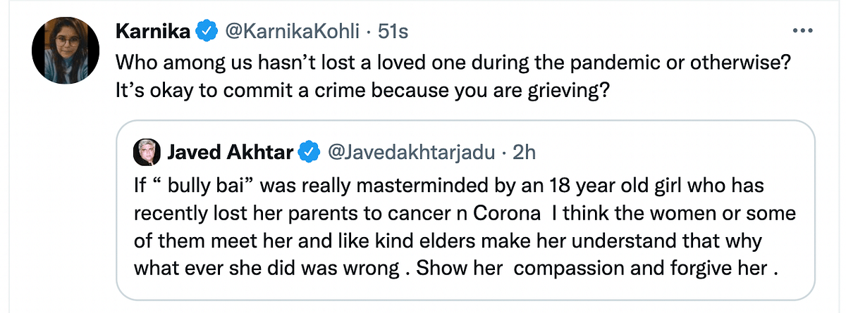 Javed Akhtar asked the victims of 'Bulli Bai' to "show compassion and forgive" one of the accused.