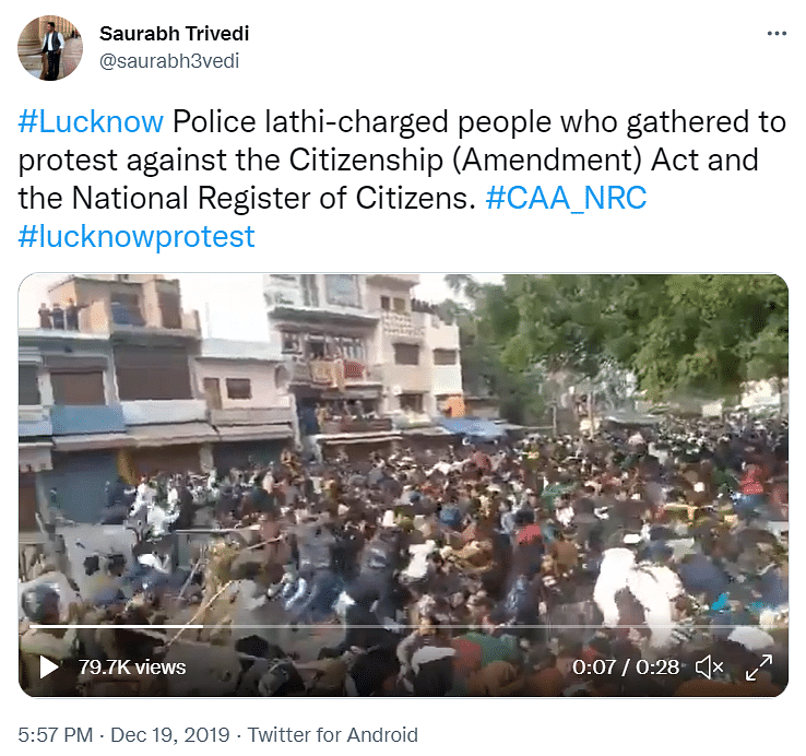The 2019 video showed the UP police lathi-charging anti-CAA protestors in Lucknow.