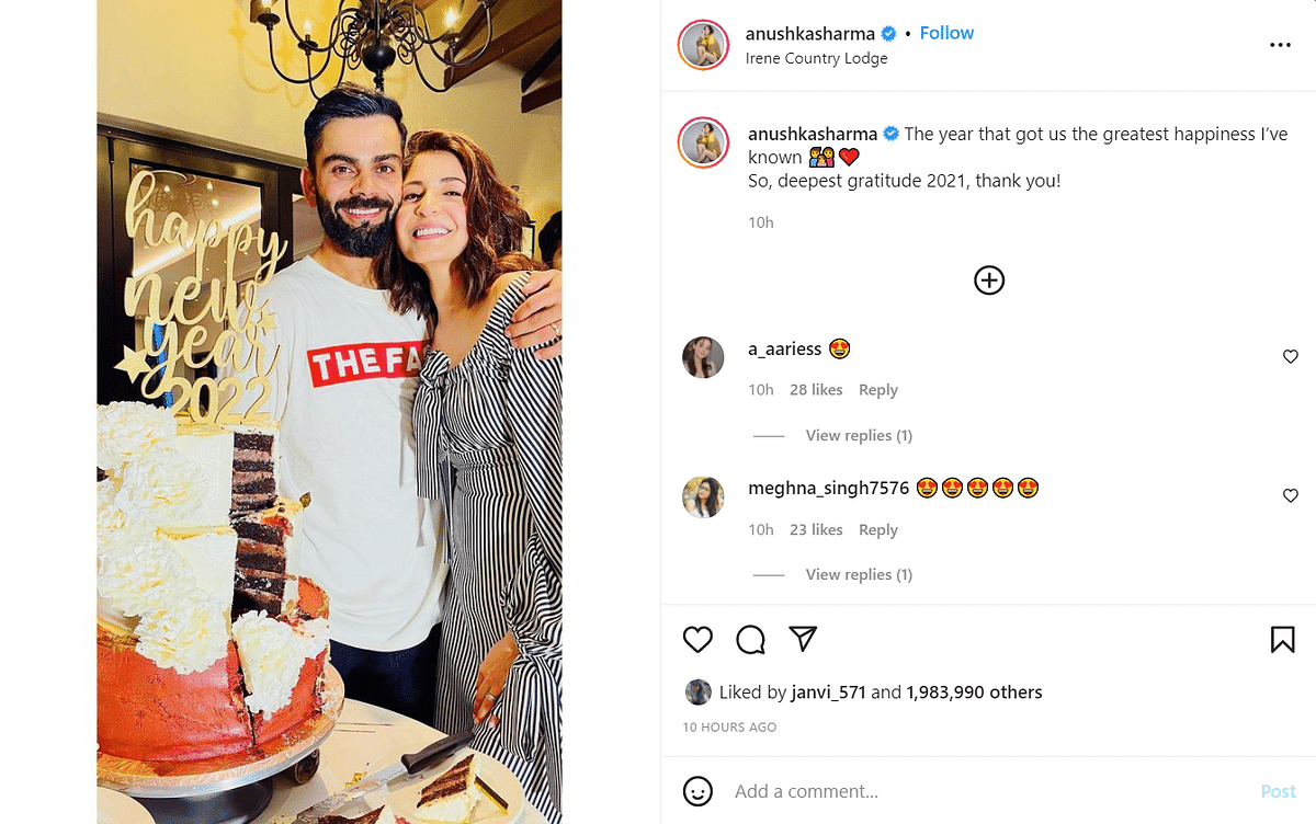 Anushka Sharma shared a picture with Virat Kohli and thanked 2021 for the 'greatest happiness' she has known.