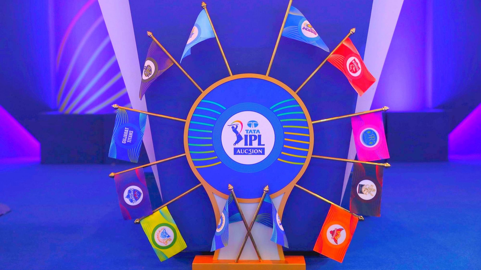 <div class="paragraphs"><p>The flags of all the 10 IPL teams before the mega-auction</p></div>