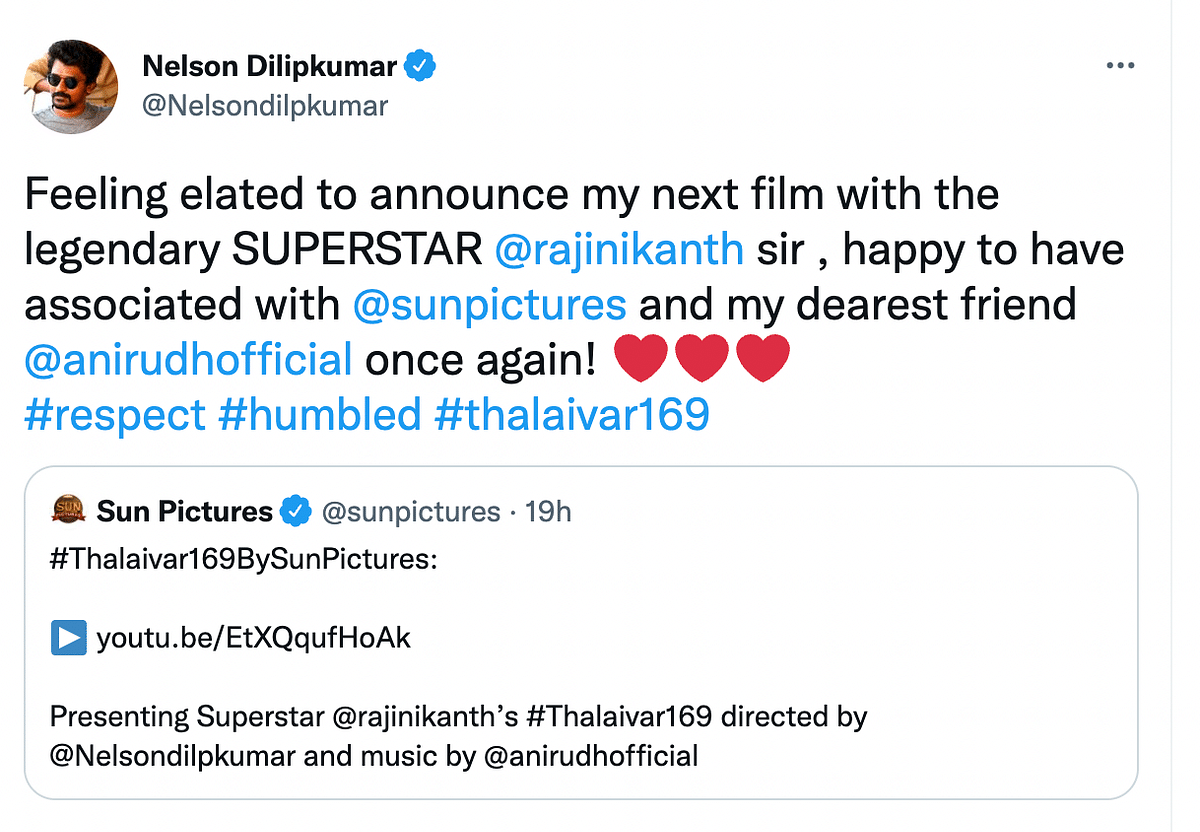 Thalaivar 169 marks Rajinikanth's 169th film.