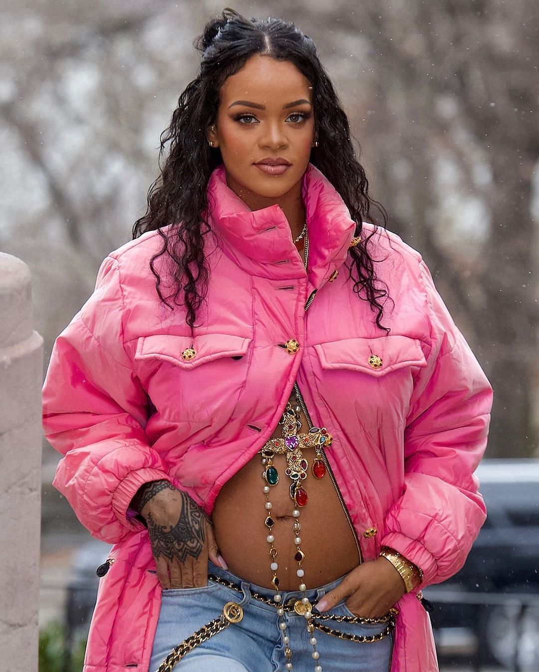 Photos of a pregnant Rihanna taking a walk with Rocky have surfaced on the internet.