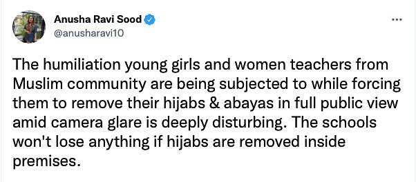 Videos of students and teachers removing their hijabs in full public glare left many on Twitter angry and shocked.
