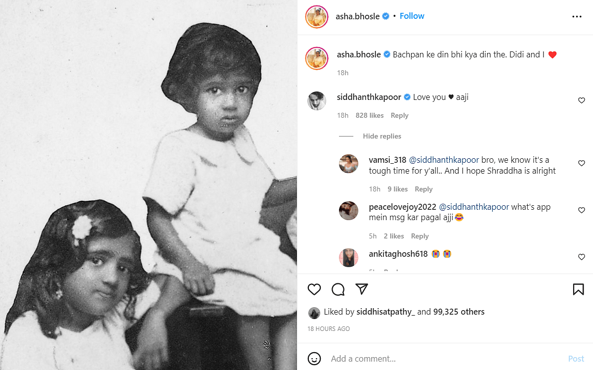 AR Rahman commented, "Adorable," under the picture of Asha Bhosle and Lata Mangeshkar.