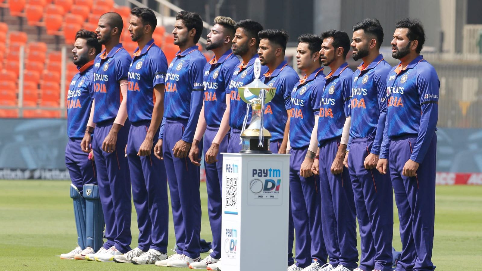 <div class="paragraphs"><p>Indian cricket team line-up before the game against West Indies</p></div>