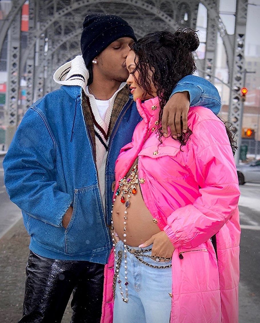 Photos of a pregnant Rihanna taking a walk with Rocky have surfaced on the internet.