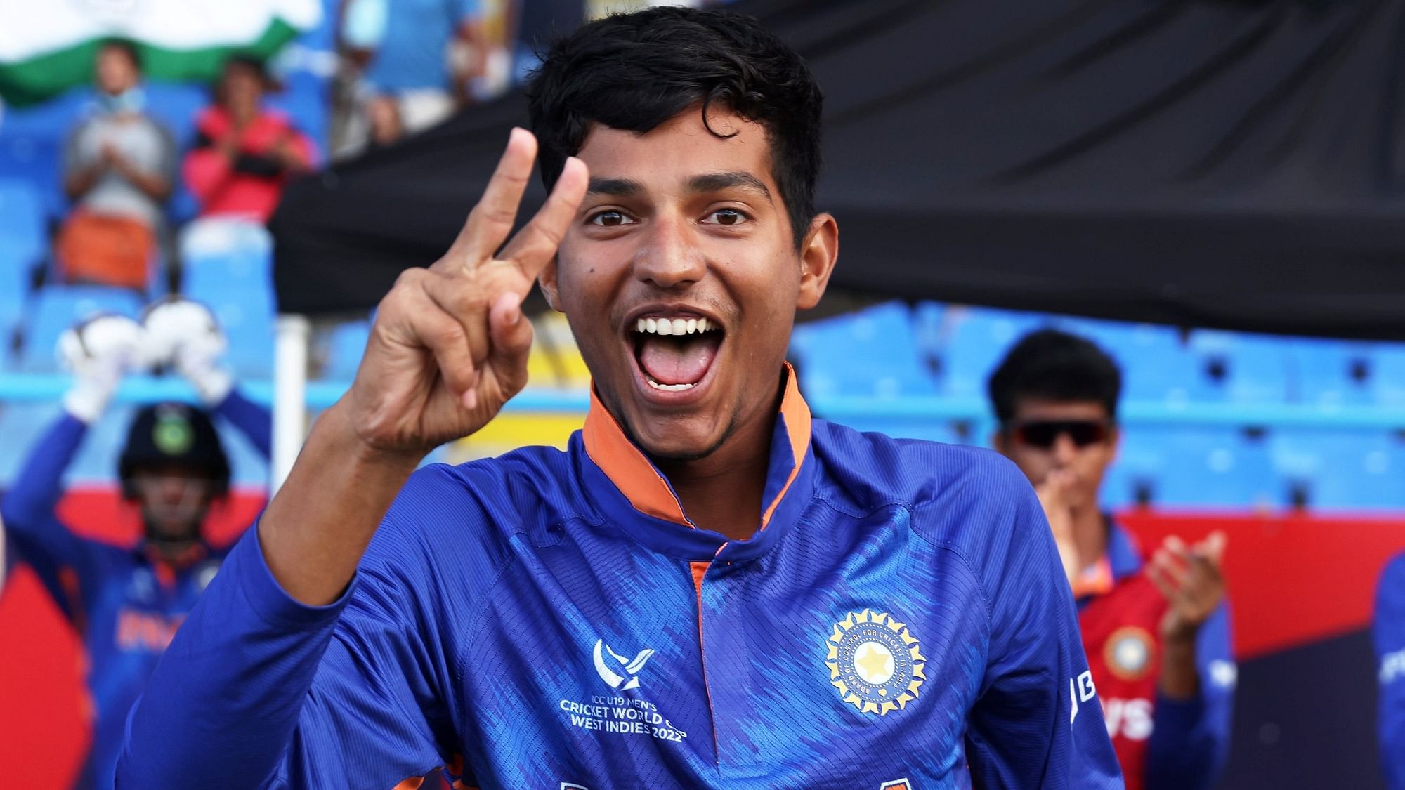 <div class="paragraphs"><p>India U-19 captain Yash Dhull in celebratory mood.&nbsp;</p></div>