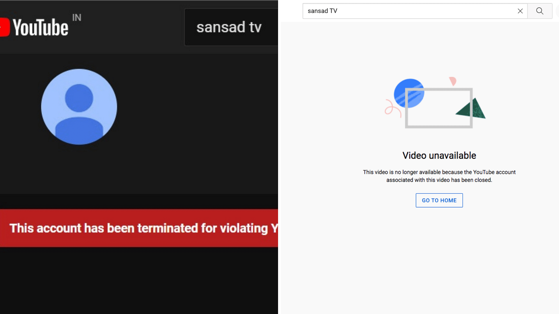 <div class="paragraphs"><p>Sansad TV's YouTube account, which broadcasts Rajya Sabha and Lok Sabha proceedings when Parliament is in session, has been “terminated for violating YouTube’s Community Guidelines.”</p></div>