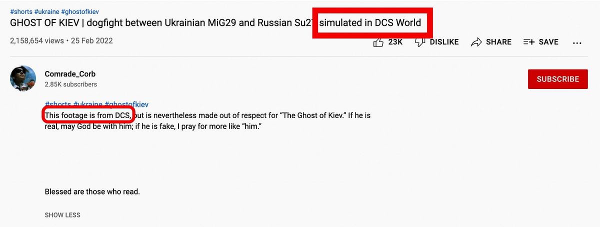 The clip was made on a game called Digital Combat Simulator World and isn't actual footage of the 'Ghost of Kyiv.'