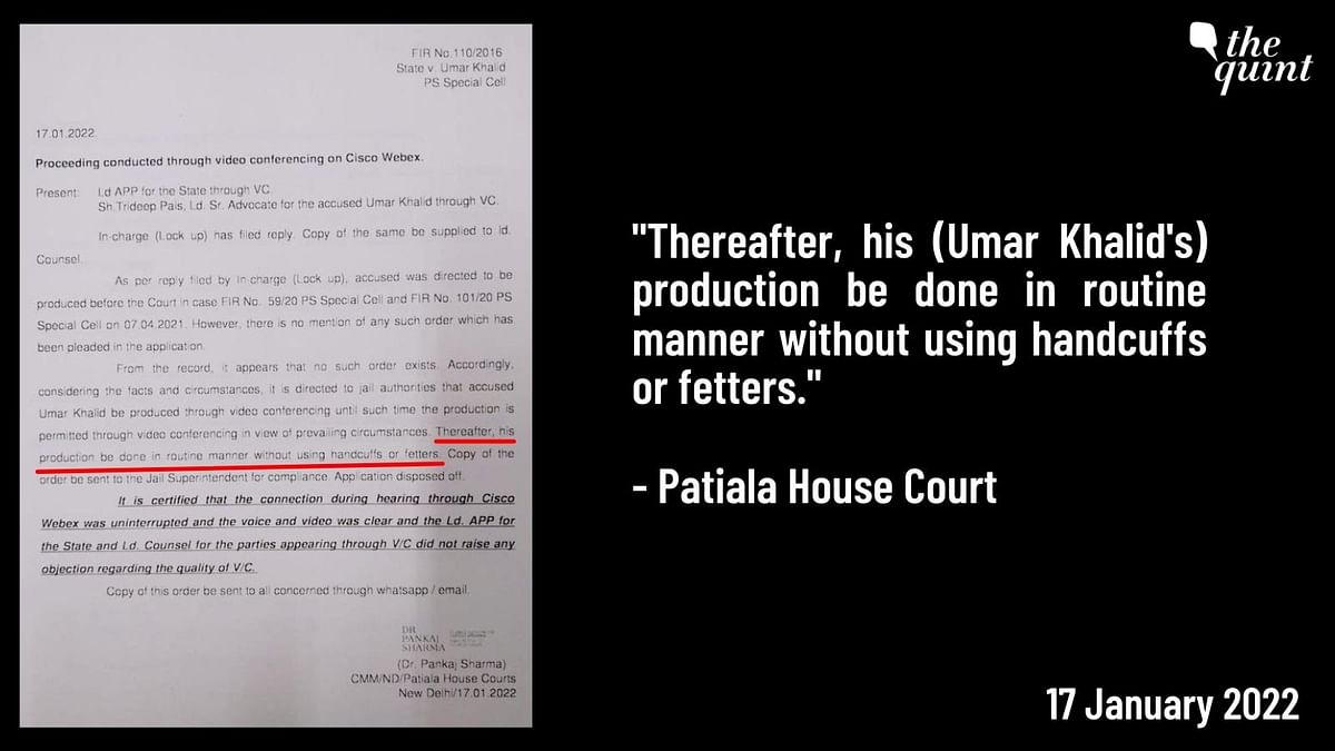 In January, the Patiala House Court had ordered that Khalid's production be done without using handcuffs or fetters.