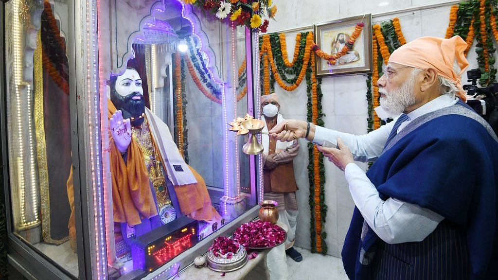 <div class="paragraphs"><p>Prime Minister Narendra Modi offered prayers at the Ravidas Temple in Varanasi on Wednesday, 16 February.</p></div>