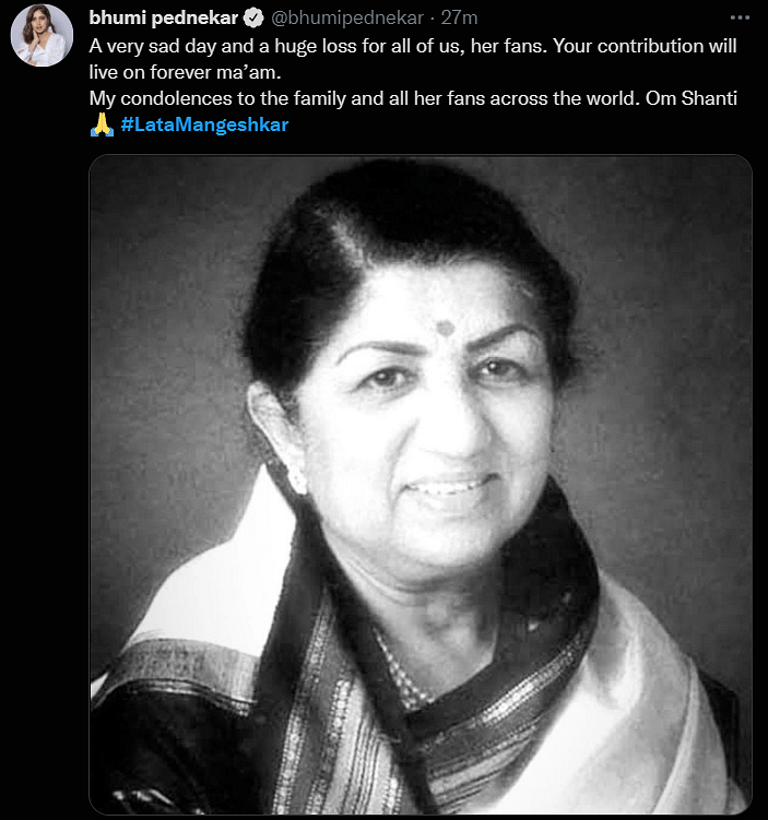 Zoya Akhtar, Hansal Mehta, and several other celebrities expressed their grief at Lata Mangeshkar's passing.