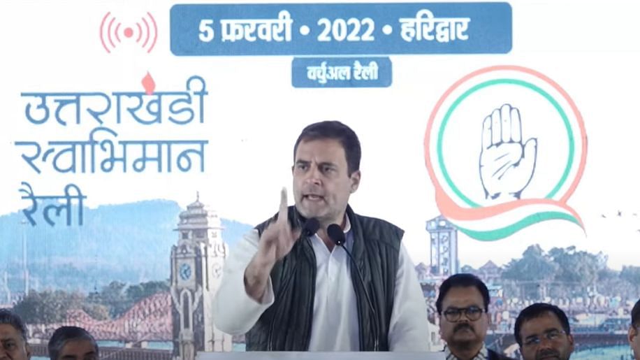 <div class="paragraphs"><p>Congress leader Rahul Gandhi  addressing people at the '<em>Uttarakhandi Swabhiman</em>' virtual rally in Haridwar.</p></div>
