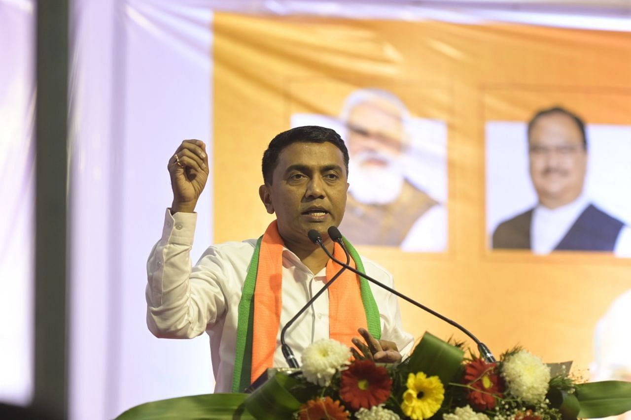 <div class="paragraphs"><p>Goa CM Pramod Sawant addressing a rally in Ponda, Goa.</p></div>