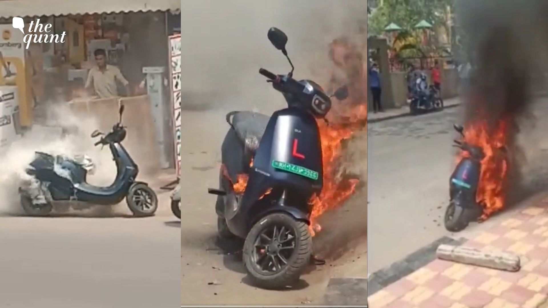 <div class="paragraphs"><p>Videos circulated on social media show a blue scooter, parked by the roadside, spewing smoke and bursting into flames in a matter of seconds.</p></div>