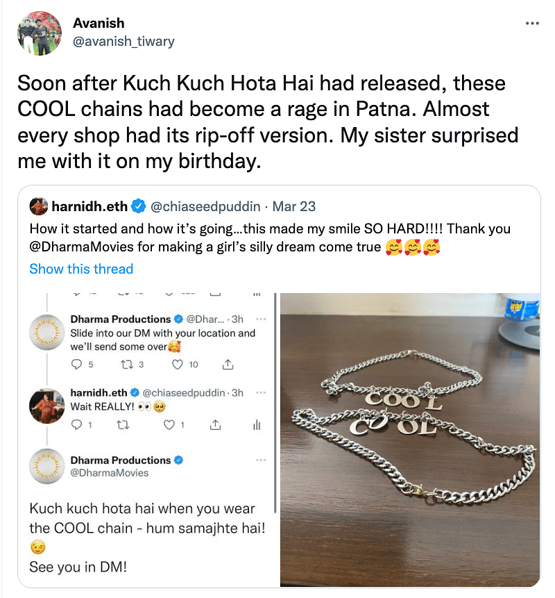 Harnidh tweeted asking about where she could get the chain, and Dharma actually responded!