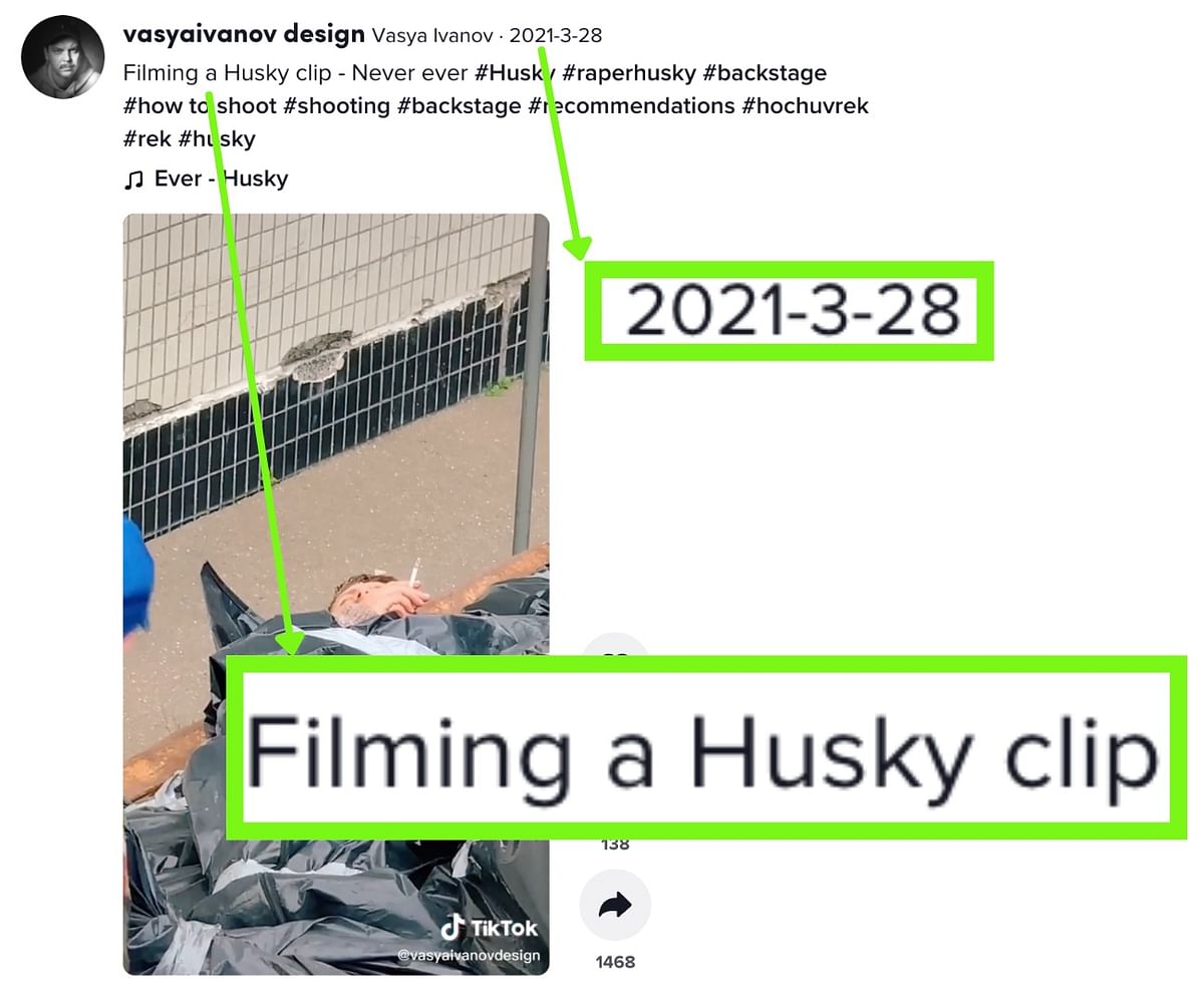 The clip shows behind the scenes footage of a music video by Russian rapper 'Husky' and is from 2020.