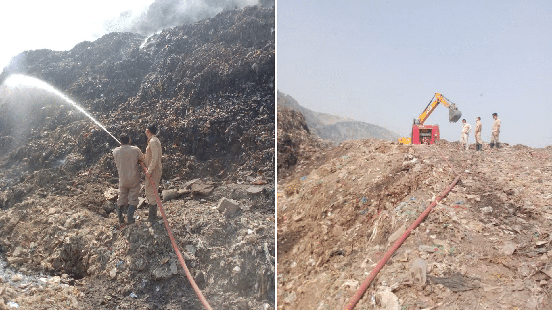 <div class="paragraphs"><p>Delhi Fire Service (DFS) trying to douse fire at the Ghazipur landfill in east Delhi.</p></div>