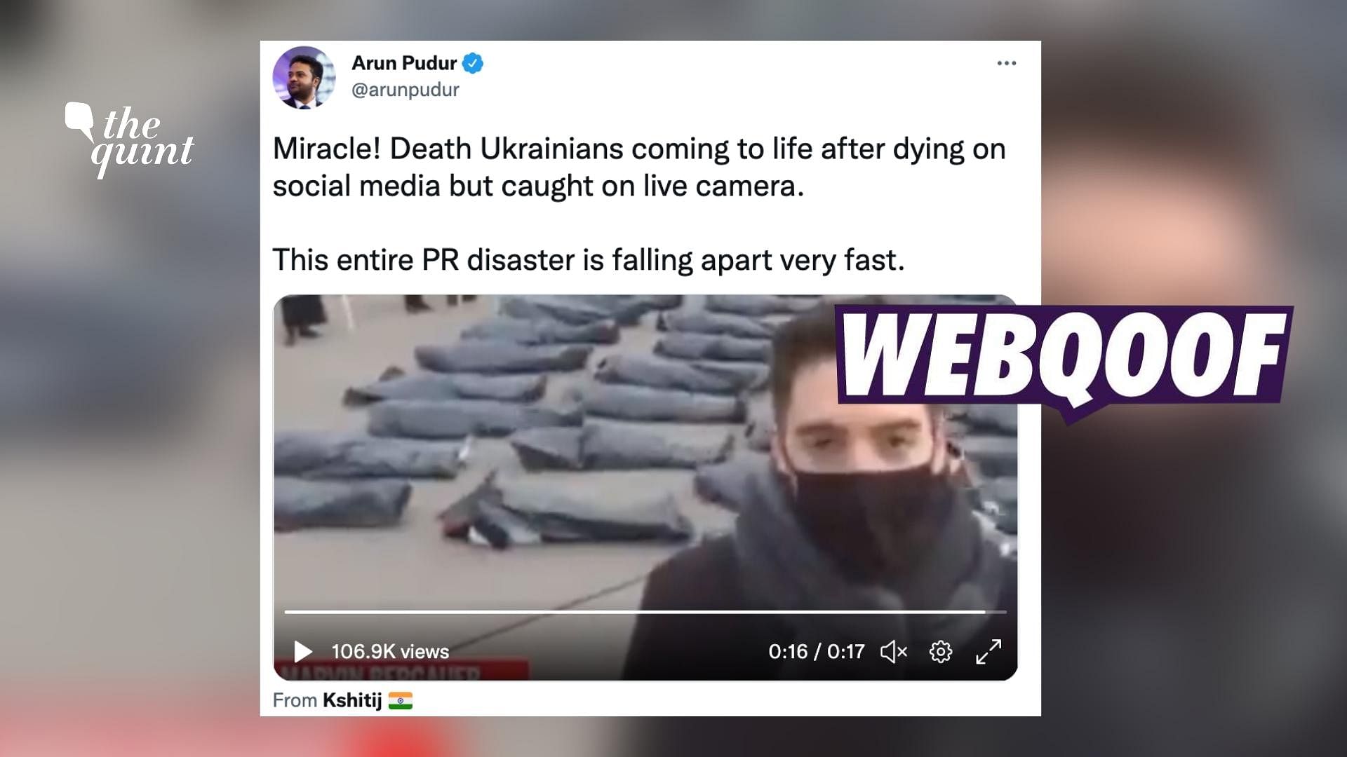 <div class="paragraphs"><p>The video is being shared with the claim that it shows 'fake dead Ukranians'.</p></div>