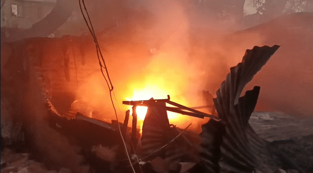 The fire erupted at the shop in the evening, and spread to the surrounding shanties in the Residency Road area.