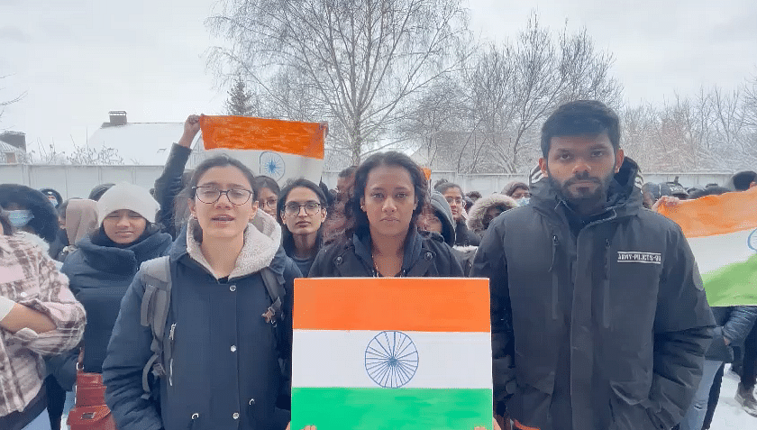 <div class="paragraphs"><p>Students of the <a href="https://www.thequint.com/news/world/they-only-talk-kharkiv-indian-students-ukraine-sumy-urge-speedy-evacuation#read-more">Sumy State University</a>, located in a town 40 kilometres away from Ukraine’s north-east border.</p></div>