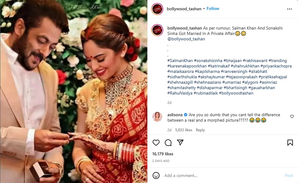 Are You So Dumb...&amp;#39;: Sonakshi Sinha Reacts to Edited Wedding Image With Salman  Khan