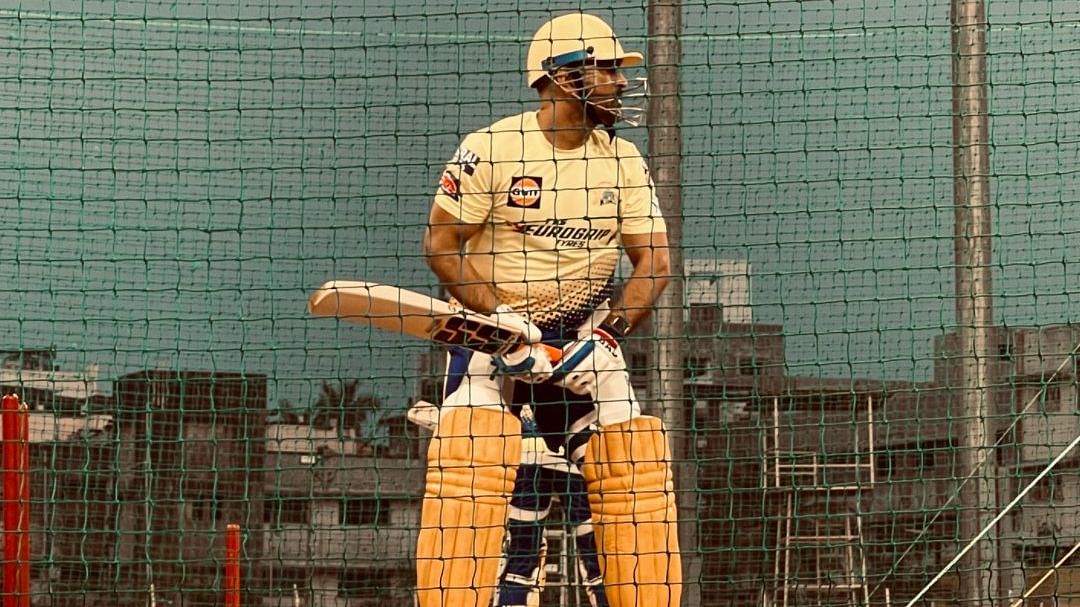 <div class="paragraphs"><p>MS Dhoni in the nets ahead of 2022 IPL.</p></div>
