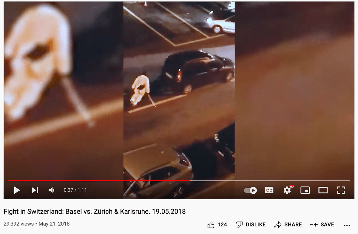 The video is from 2018 when hooligans vandalised cars in Basel, Switzerland after a football match. 
