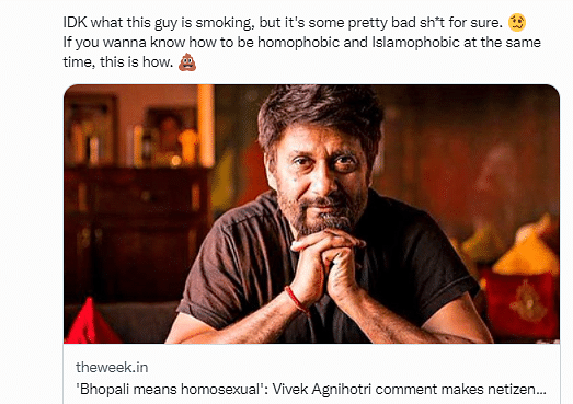 Filmmaker Onir reacted to Vivek Agnihotri's statements and tweeted, 'Homophobic man'.