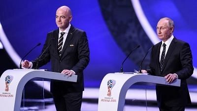 <div class="paragraphs"><p> FIFA President Gianni Infantino (L) and Russian President Vladimir Putin attend the Final Draw of the FIFA World Cup 2018</p></div>