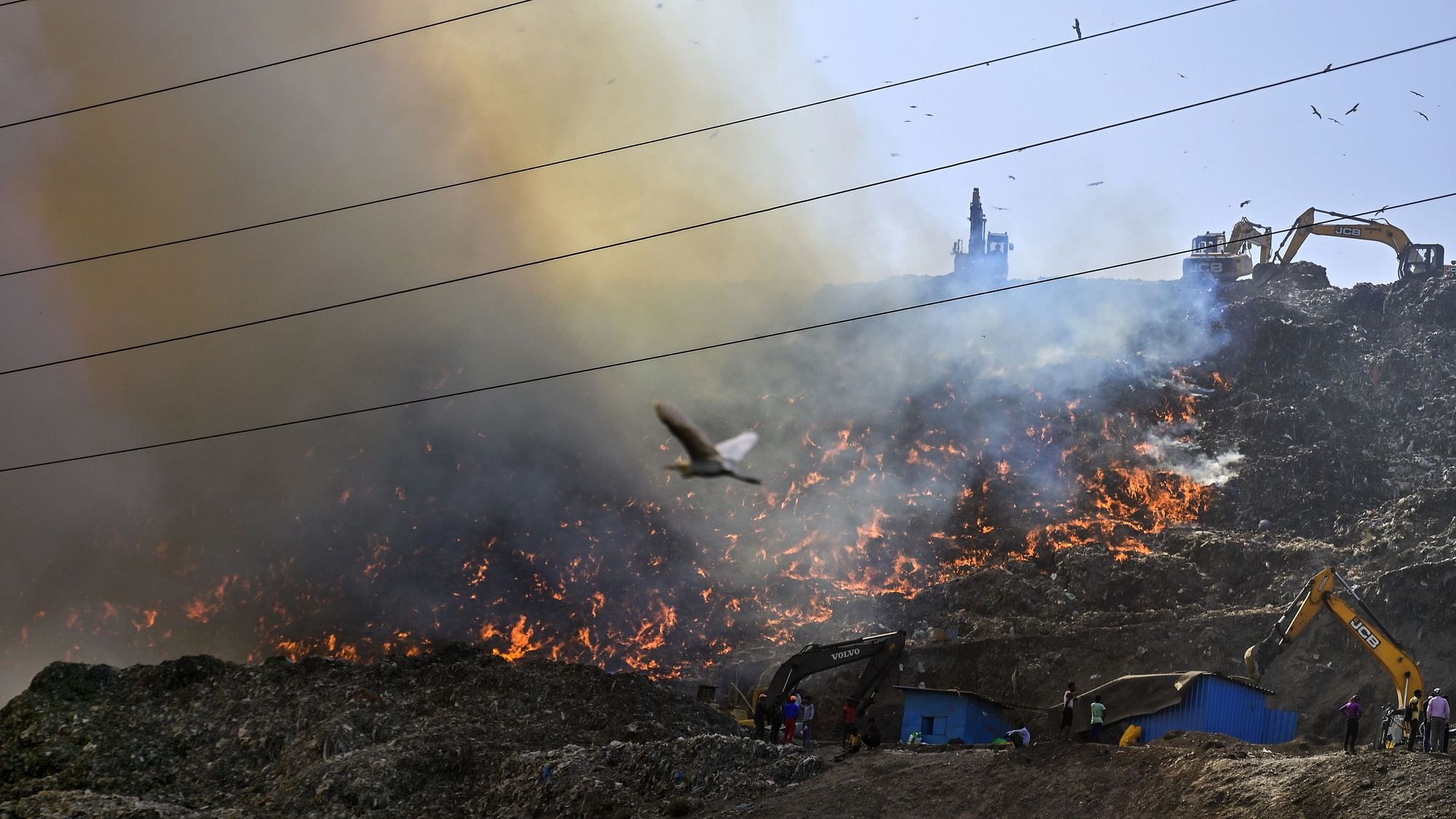 <div class="paragraphs"><p>New Delhi: Flames and smoke rise from a fire at Ghazipur Landfill, in New Delhi on Monday.</p></div>