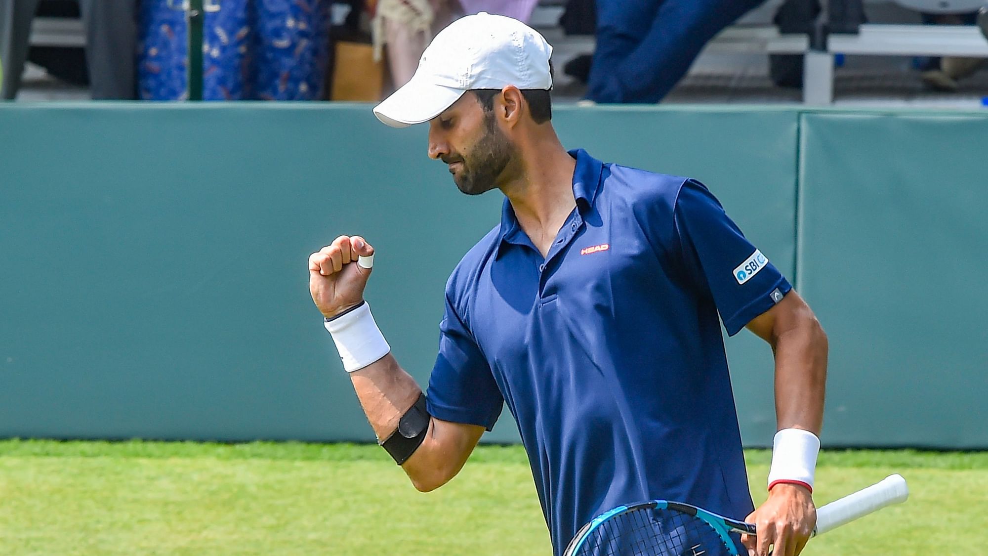 <div class="paragraphs"><p>Yuki Bhambri reacts to winning a point in the Davis Cup.</p></div>