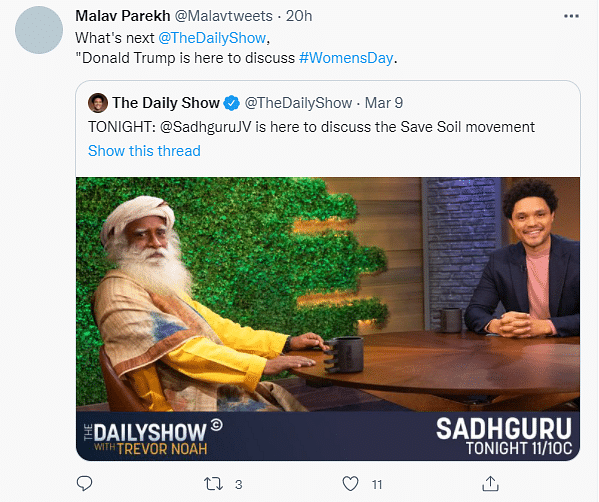 Sadhguru was a guest on 'The Daily Show' hosted by Trevor Noah.