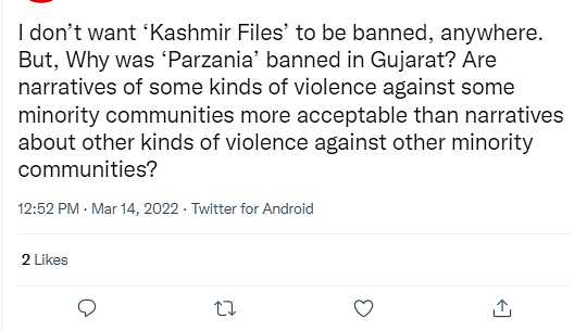 Theatre owners in Gujarat refused to screen Rahul Dholakia's 'Parzania' which was based on the Gujarat riots.