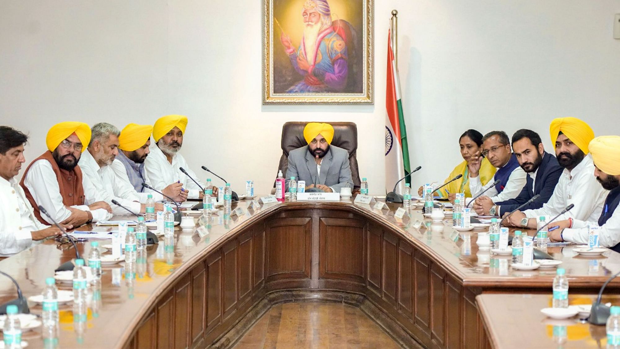 <div class="paragraphs"><p>Punjab Chief Minister Bhagwant Mann with his Cabinet ministers during the first Cabinet meeting, in Chandigarh.</p></div>