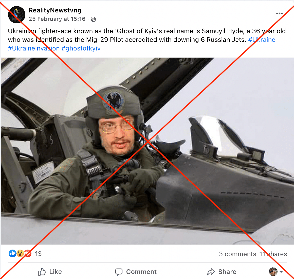 An American comic's photograph was edited onto a US Air Force pilot's photo to push the false claim.