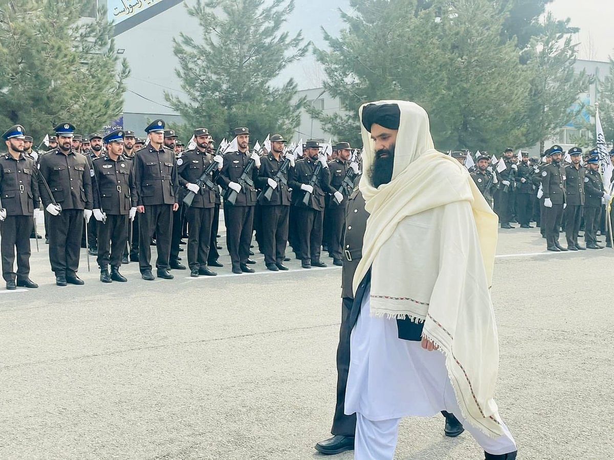 <div class="paragraphs"><p>UN-designated terrorist Sirajuddin Haqqani during the graduation ceremony of Afghan police cadets on Saturday.&nbsp;</p></div>