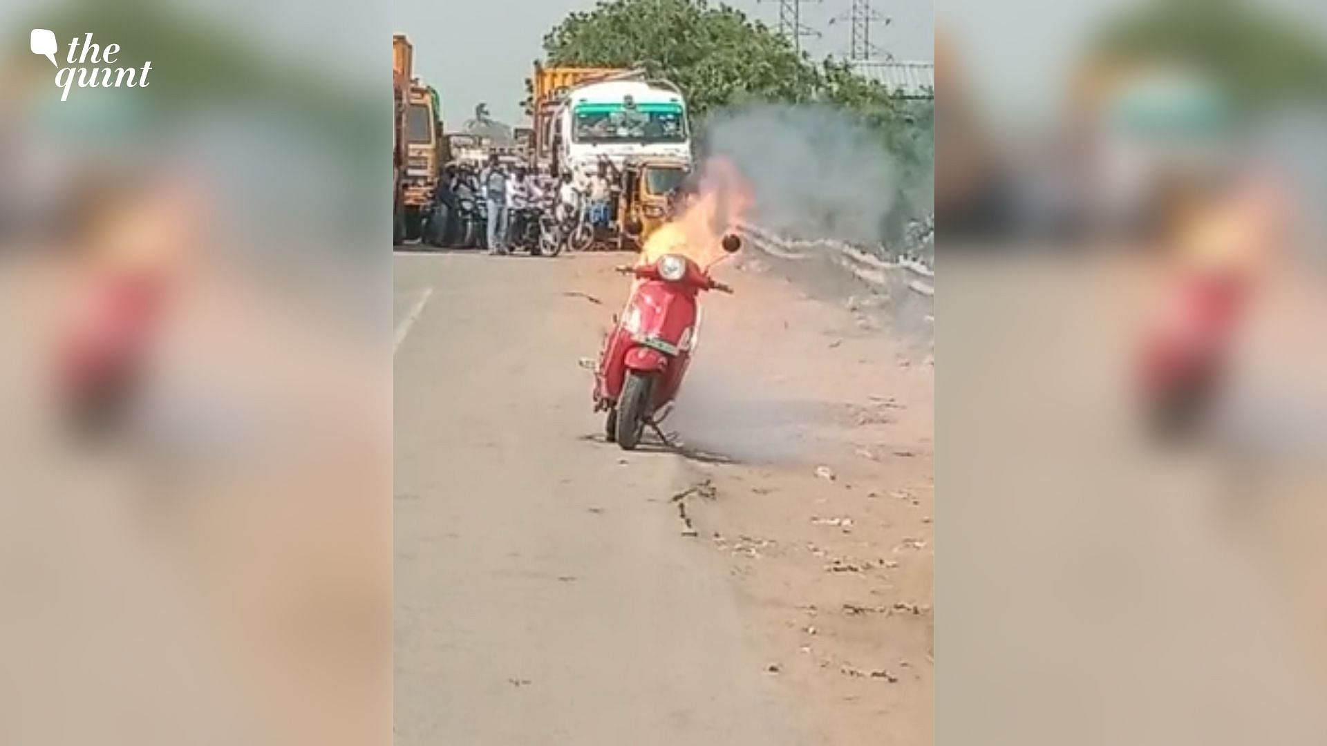 <div class="paragraphs"><p>A video accessed by The Quint shows an electric scooter by manufacturer Pure EV going up in flames in north Chennai.</p></div>