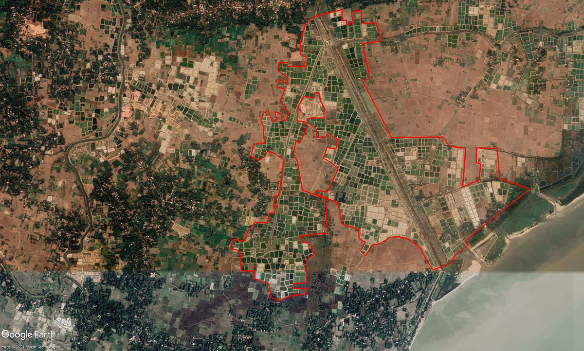 In East Medinipur, satellite images show that in a decade, over 1600 hectares of fertile land has been diverted.