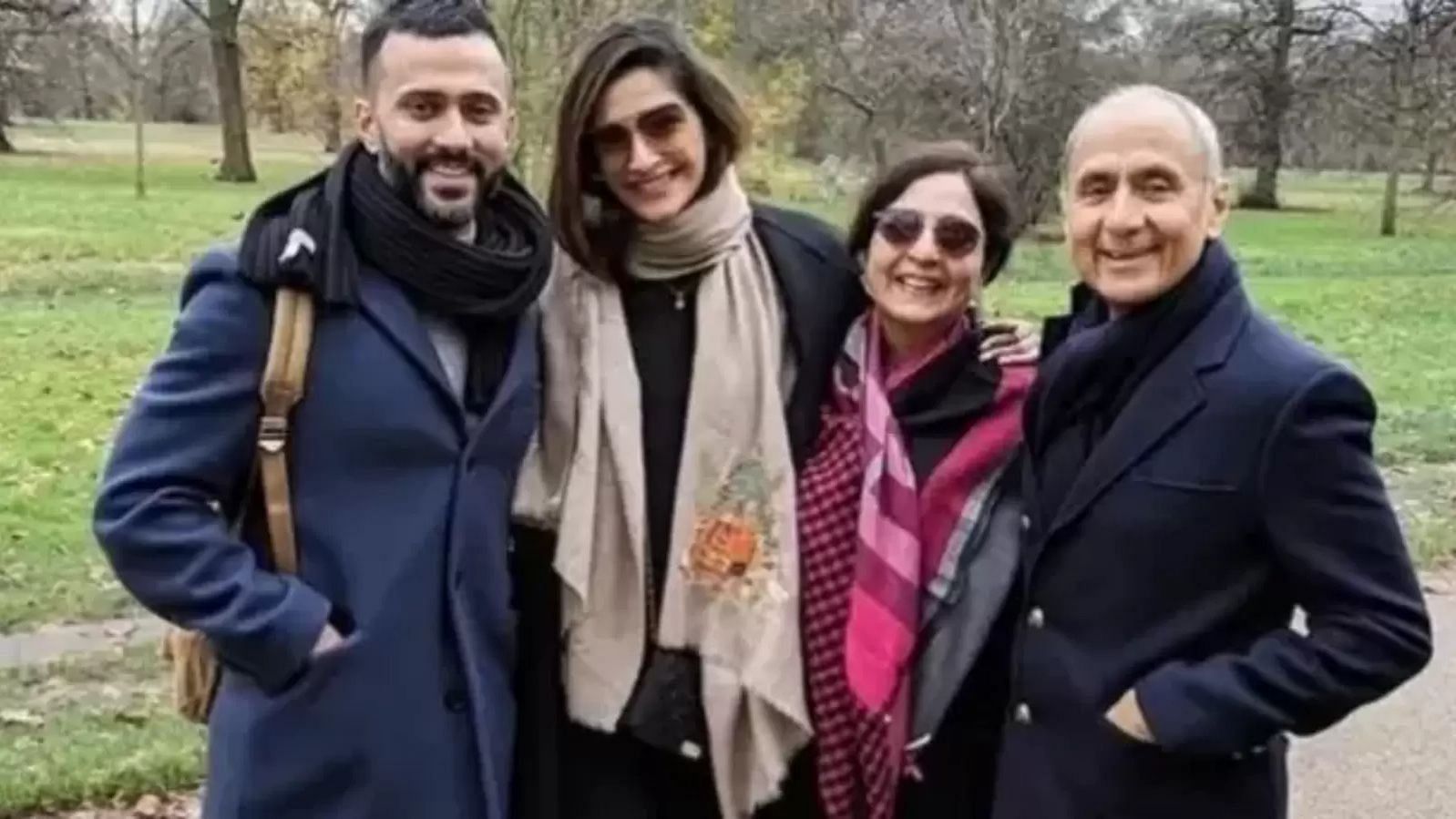 <div class="paragraphs"><p>Sonam Kapoor with her husband Anand Ahuja and her in-laws Priya and Harish Ahuja.</p></div>