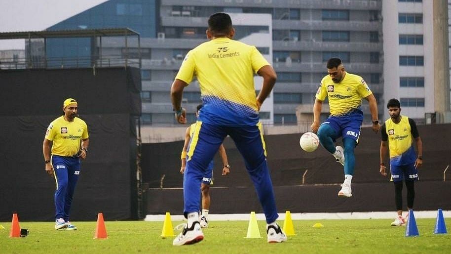 <div class="paragraphs"><p>MS Dhoni and co during a training session.</p></div>