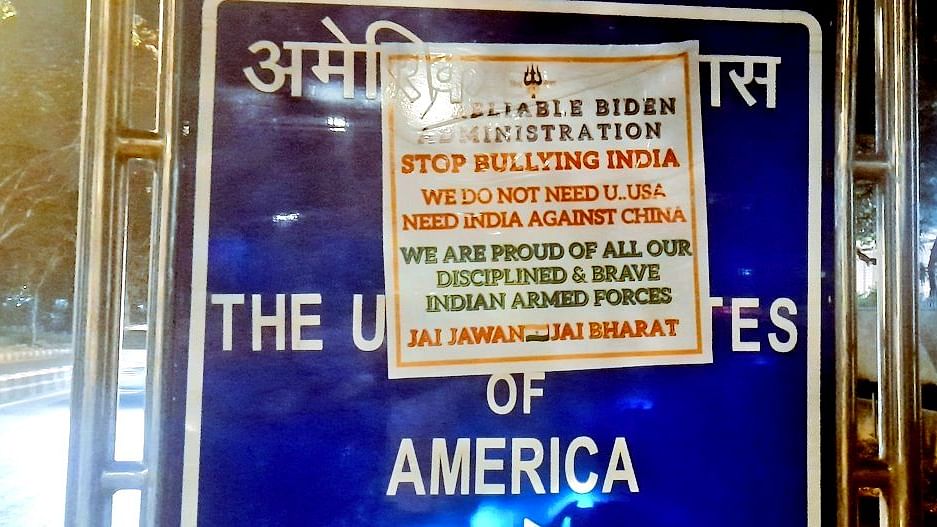 'Stop Bullying India': Hindu Sena Pastes Posters Outside US Embassy in Delhi