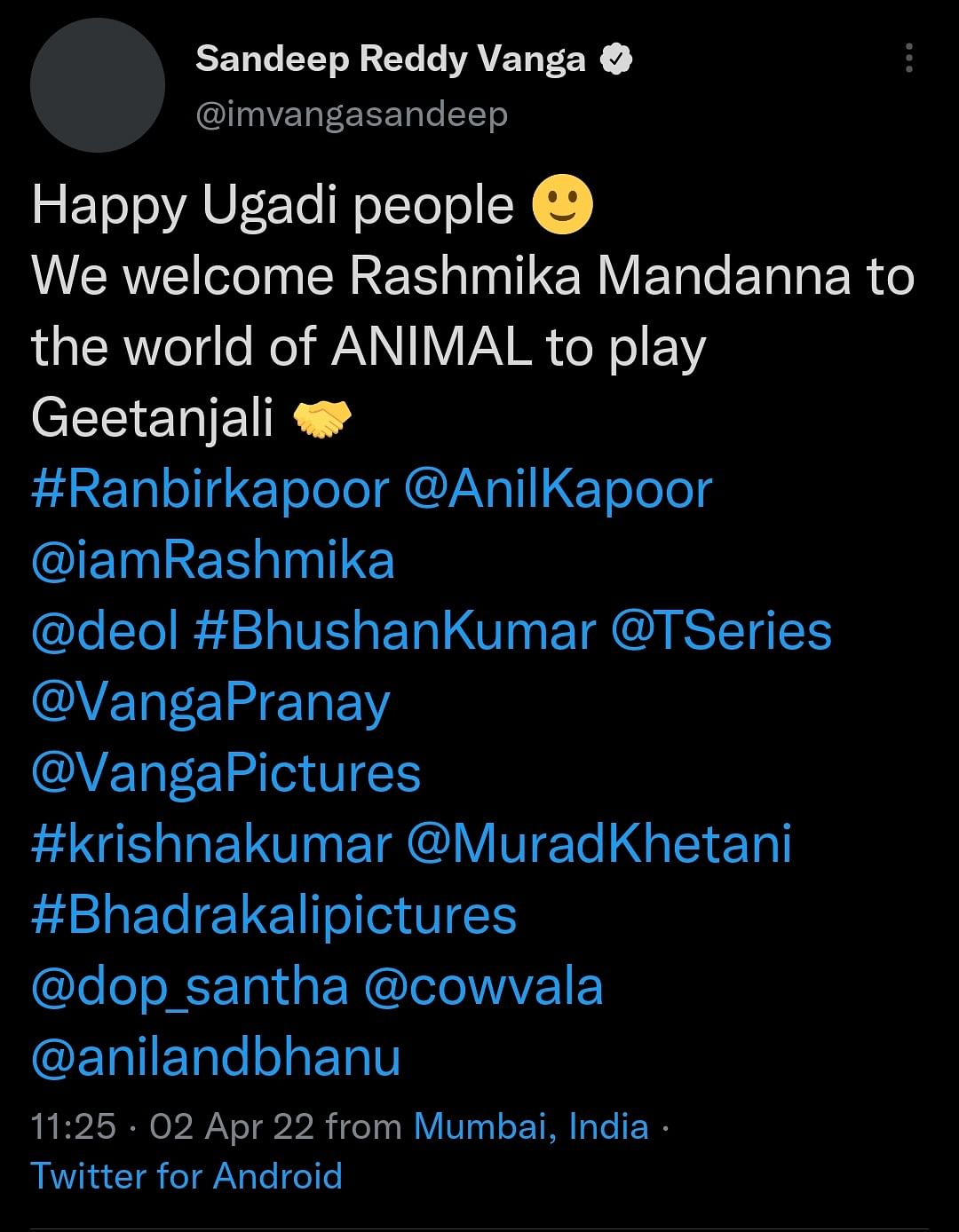 'Animal', directed by Sandeep Reddy Vanga, also stars Ranbir Kapoor and Anil Kapoor.