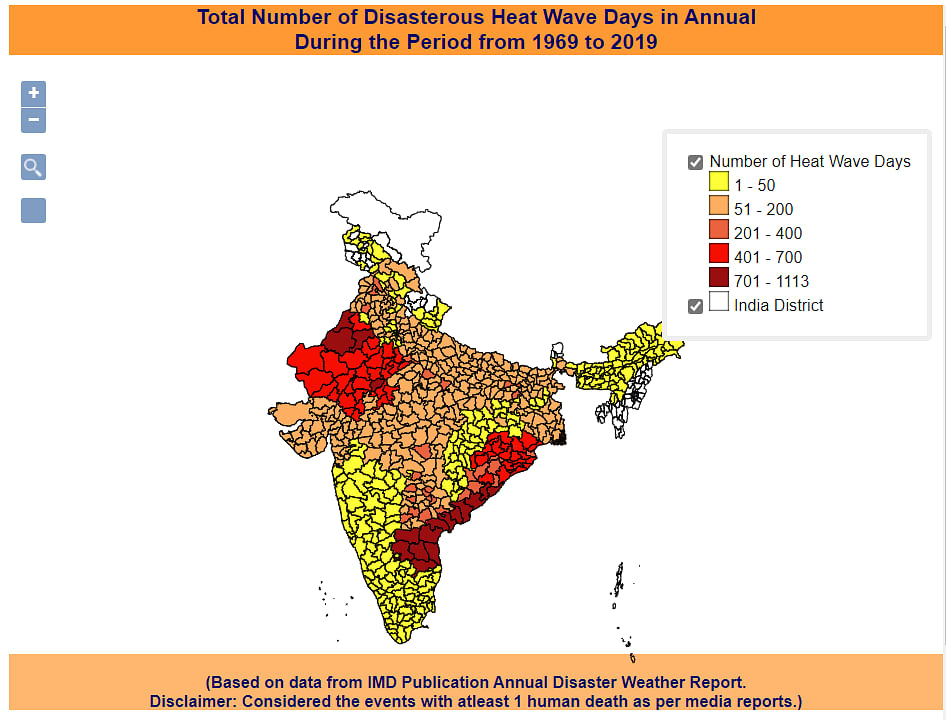 13 percent of districts and 15 percent of the population are vulnerable to heatwaves in India, the atlas showed.