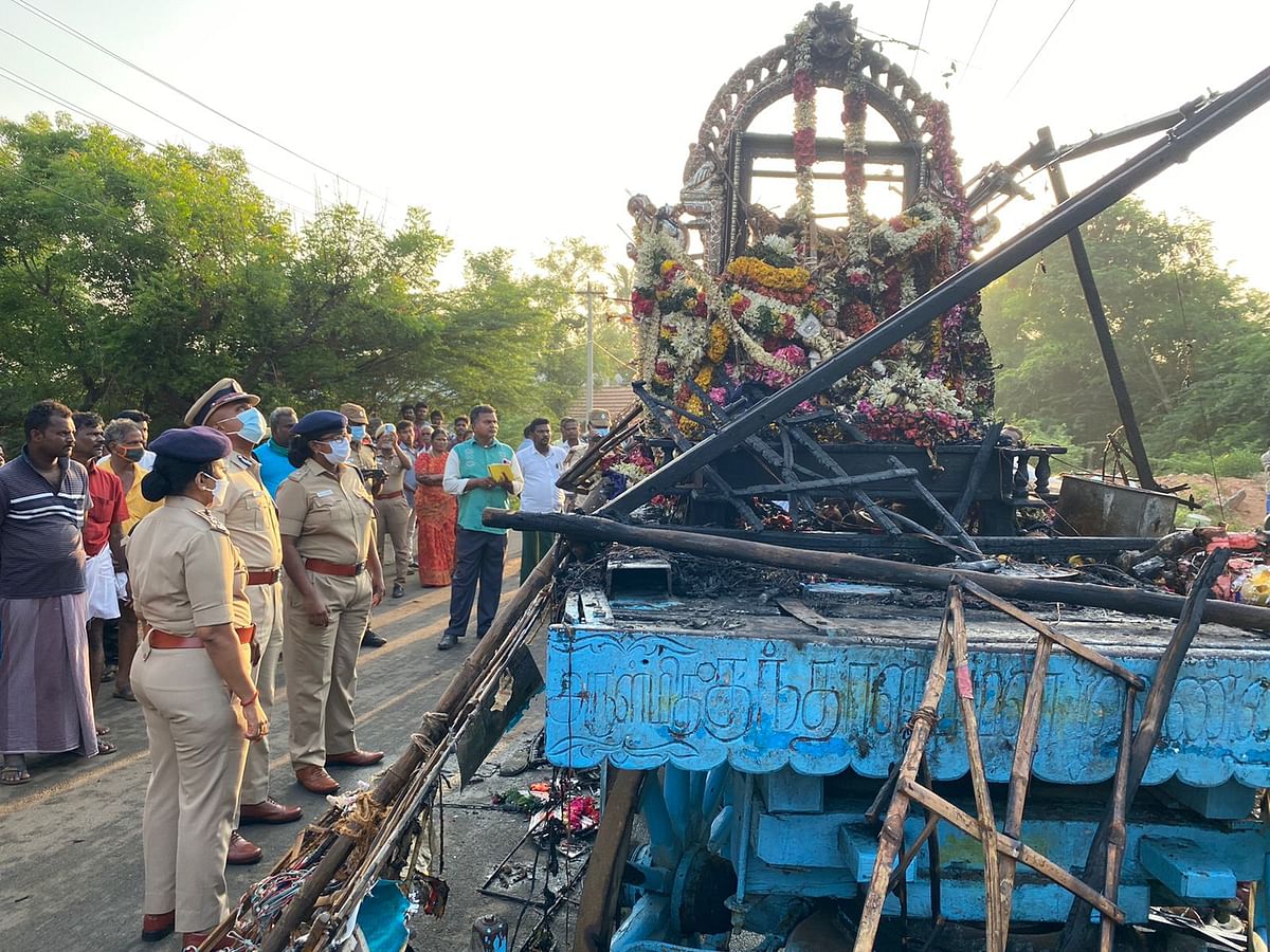 The incident occurred when the temple car came in contact with a live wire.