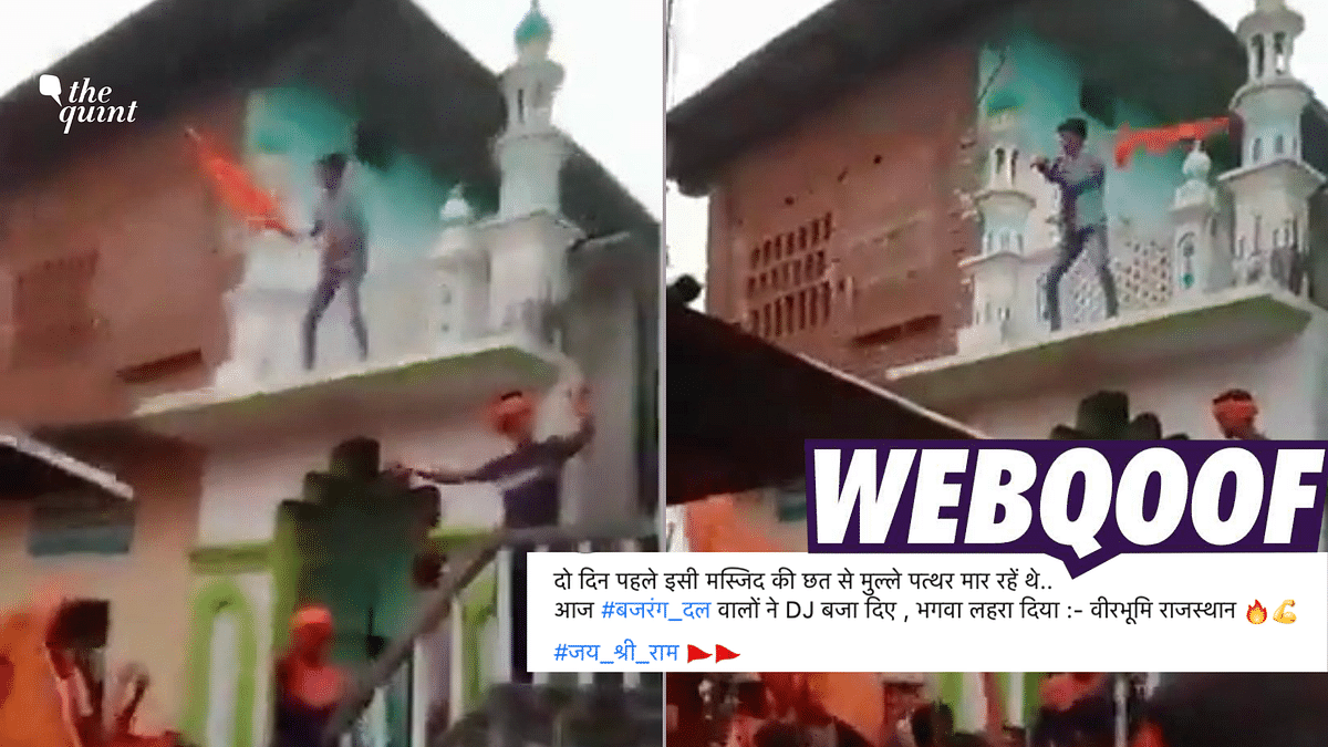 Video of People Waving Saffron Flags on Mosque in UP Falsely Shared as Karauli
